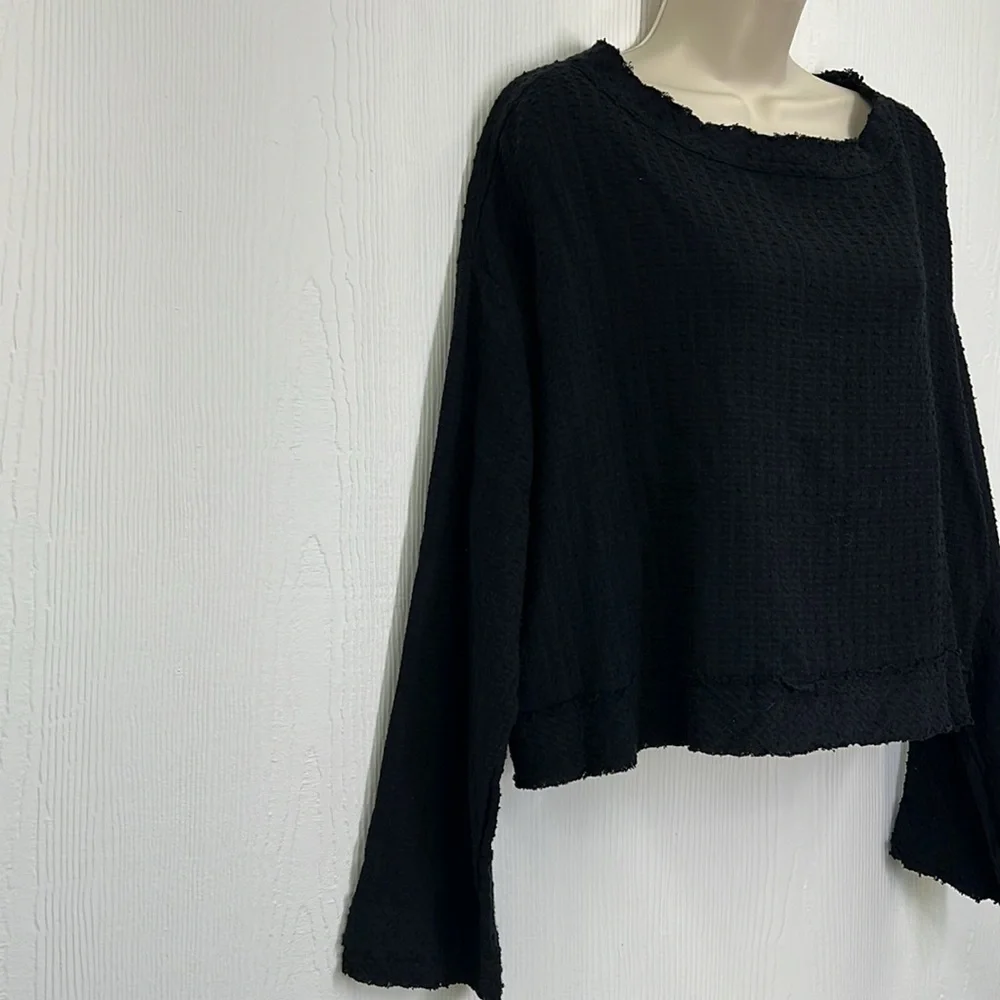 Free People - Walking In Hueco Waffle Weave Open Back Tie Button Blouse Small